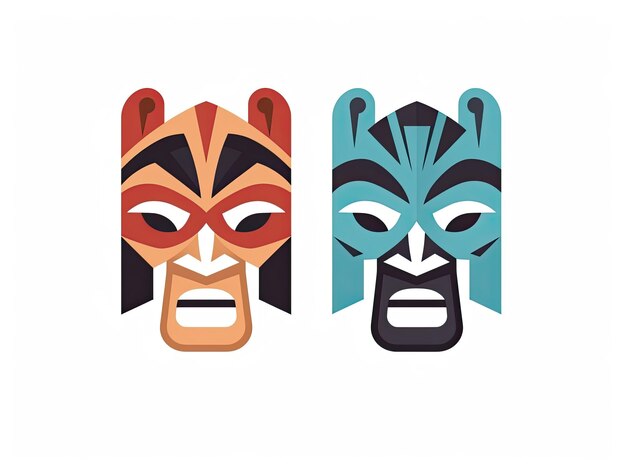 Photo totem tiki masks minimalistic simple flat illustration logo badge generative ai