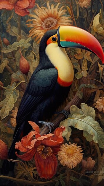 toucan bird in wild forest ai generative