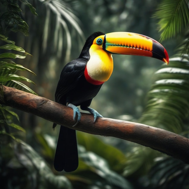 Photo toucan is a forest bird in woods