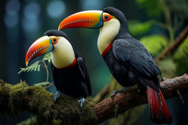 Foto tucano perched bird in verdant forest generative ai