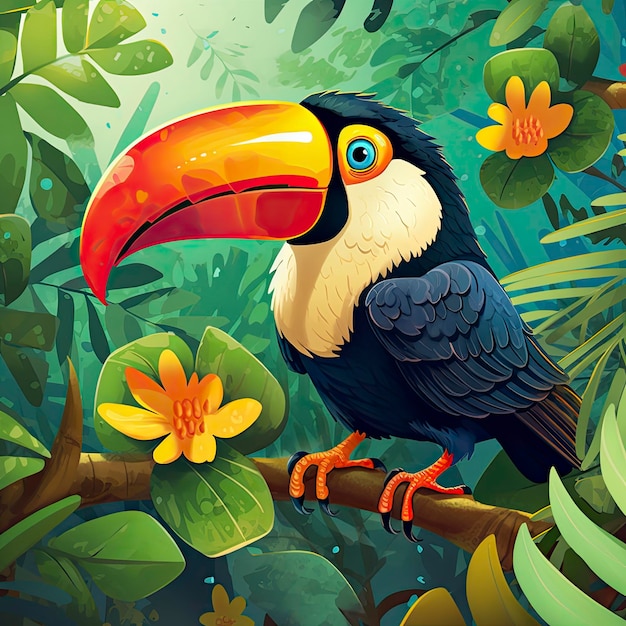 A toucan perched on a tree branch