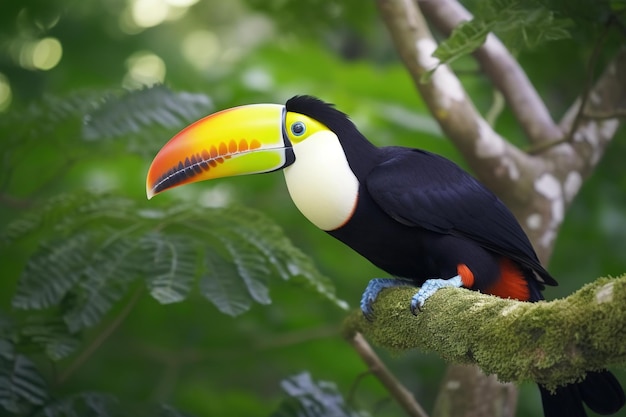 큰부리새는 코스타리카의 나뭇가지에 앉아 있습니다.