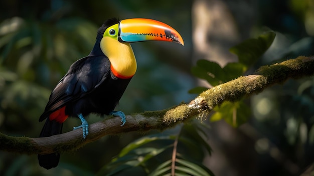 Photo a toucan sits on a branch in costa rica.