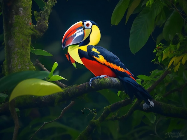 A toucan sits on a branch in the jungle ai generated