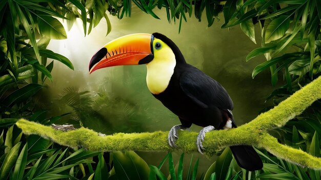 Toucan sits on a branch wildlife and birds concept