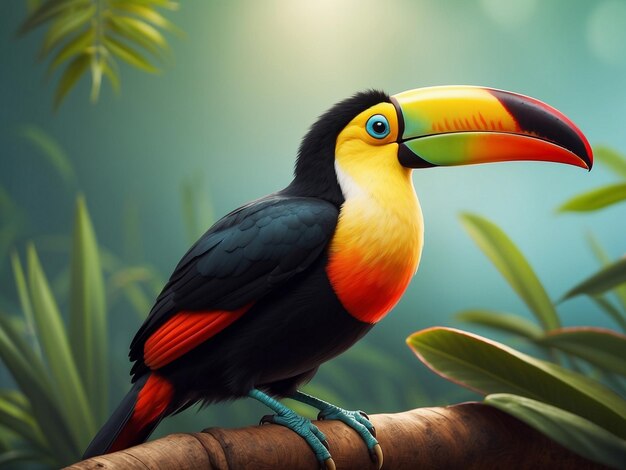 A toucan sits on a branch