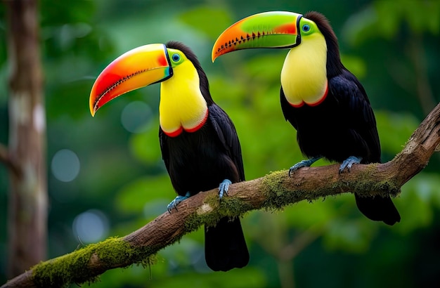 Toucan sitting on the branch in the forest