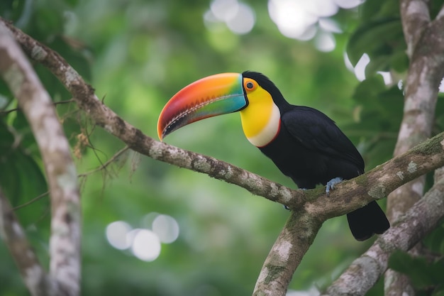 Toucan in a tree with a green background