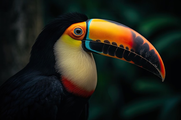 A toucan with a black and white face