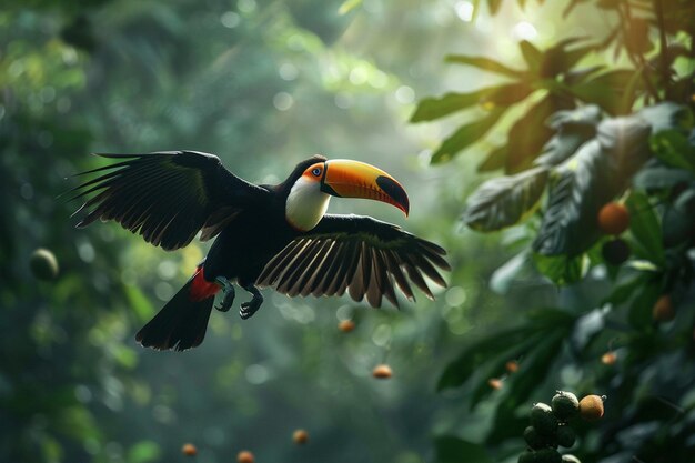 A toucan with its distinctive beak soaring through generative ai