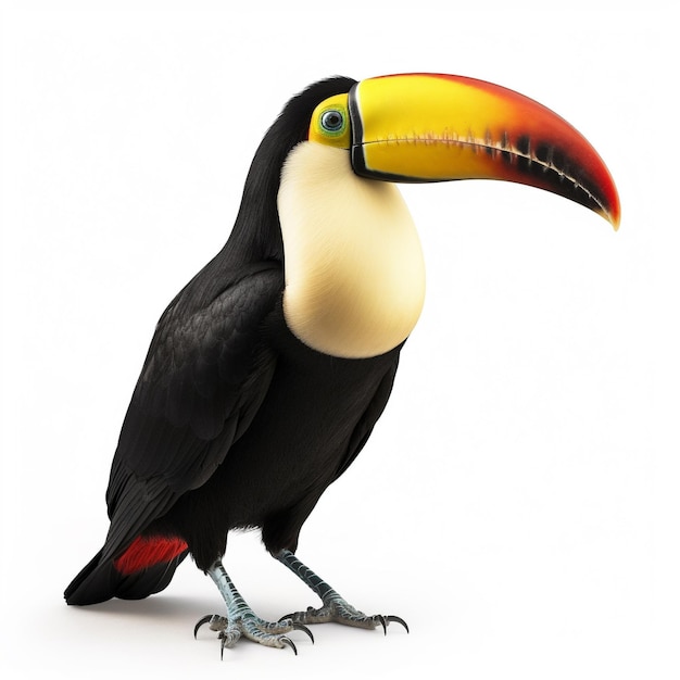 Photo a toucan with a yellow beak and a black and white face.