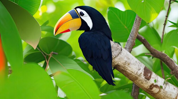 Toucan zit op de tak in het bos gree