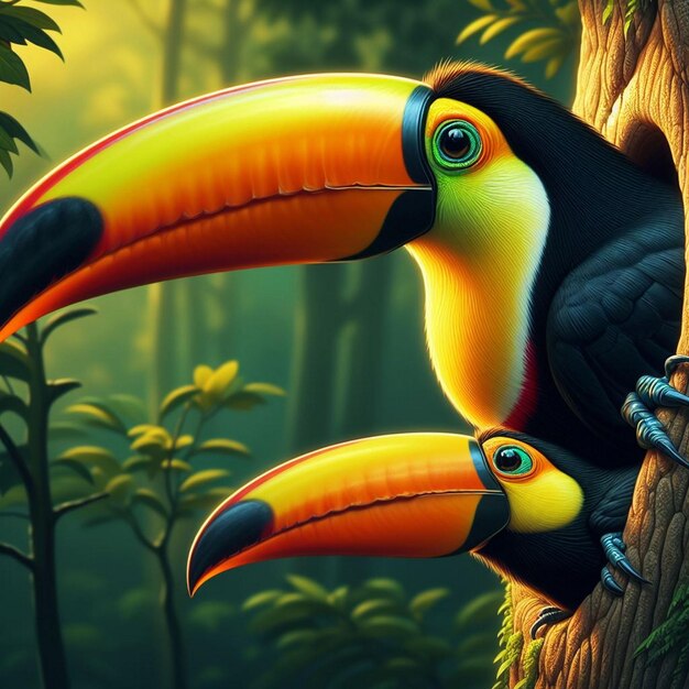 Photo toucans in a vibrant tropical forest ai generated