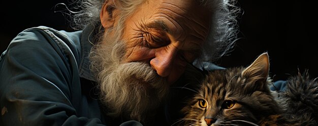 Photo touching moment of a cat cuddling background