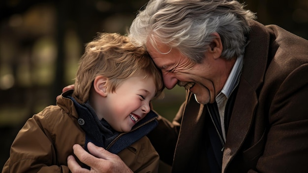 Touching scene of grandson and grandfather