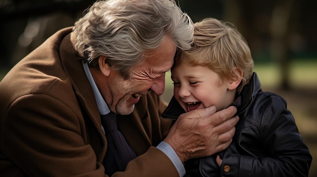 Touching scene of grandson and grandfather