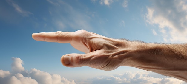空に触れる 人間の指のシルエット
