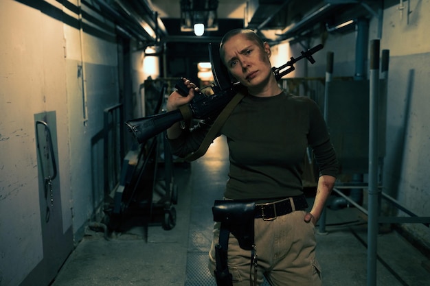 Tough Female Soldier with Big Gun