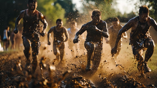 Photo tough mudder competitors push themselves to the limit as they race through the mud