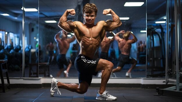 Tough young bodybuilder in gym