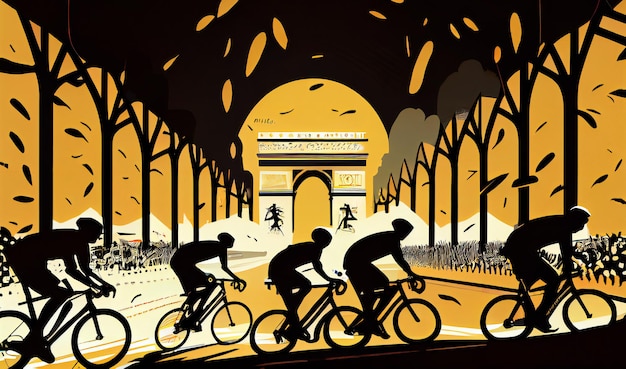 Tour de France wielersport competitie lijntekeningen ai generatief