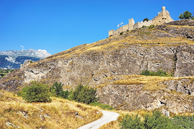 Tourbillon castle at the hill in Sion, Canton Valais, Switzerland.