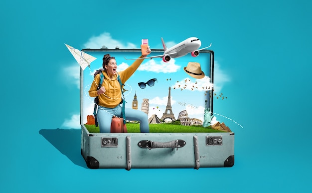 Tourism day suitcase collages design