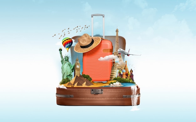 Tourism day suitcase collages design