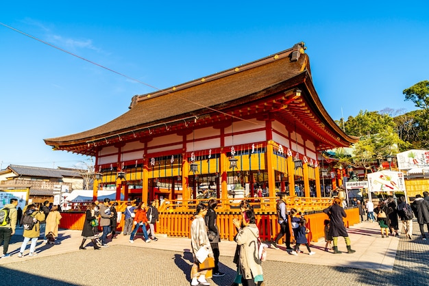 Tourism at Fushimi Inari Shrine in Kyoto, Japan.