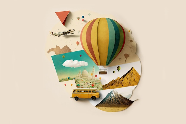 Tourism and travel concept collage on white background Generative AI illustration