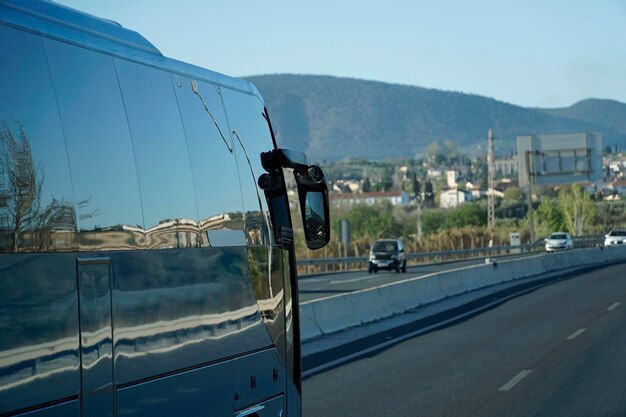 Tourist bus on a highway side view