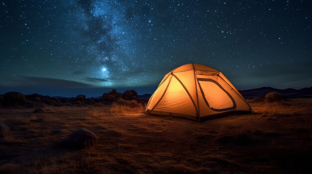 Tourist camp tent at night