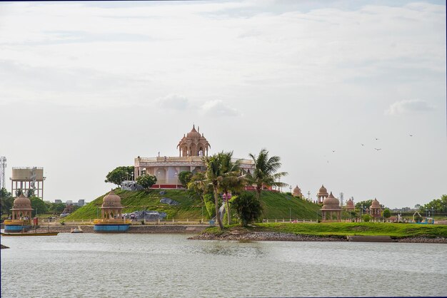 Tourist enjoying an architectural wonder at Anand Sagar Shri Saint Gajanan Maharaj Sansthan Anand Sagar is tourist attraction place of Shegaon Maharashtra India