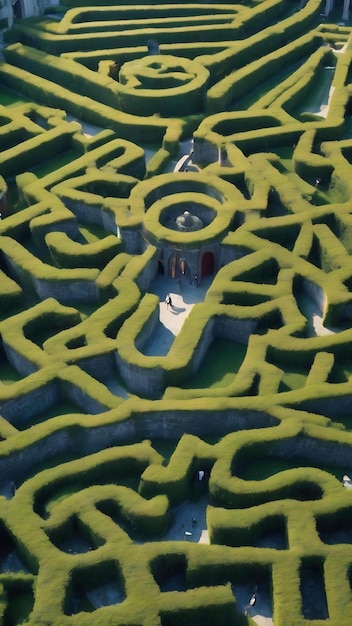 Tourist entertainment labyrinth concrete partitions aerial view