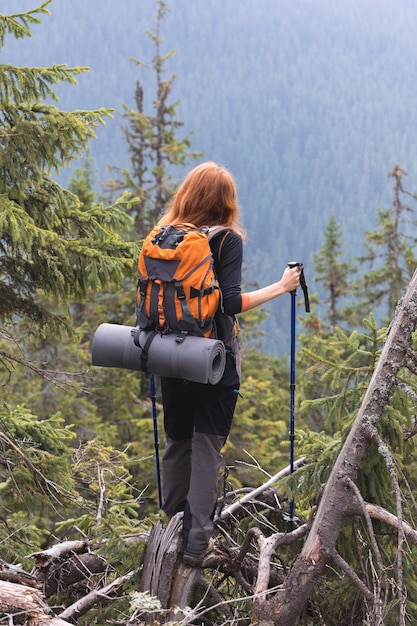 Tourist girl at the Carpathians