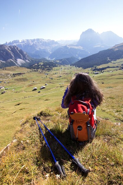 Tourist girl at the Dolomites