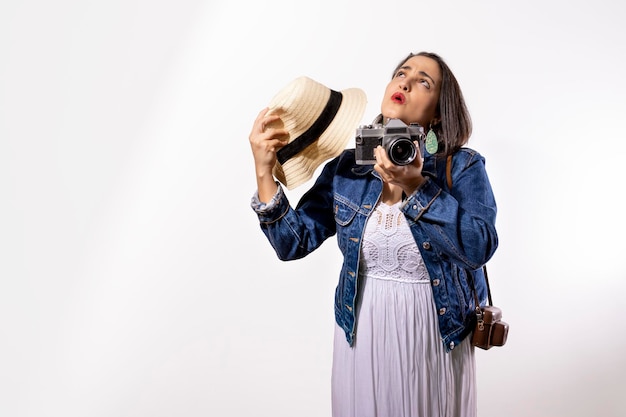 Tourist girl enduring the summer heat Photography concept