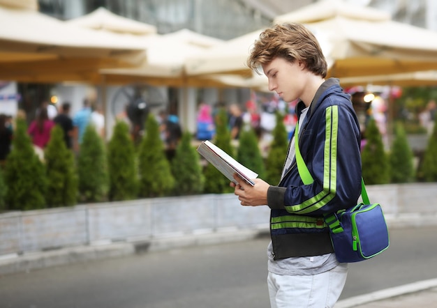 Tourist looking at map