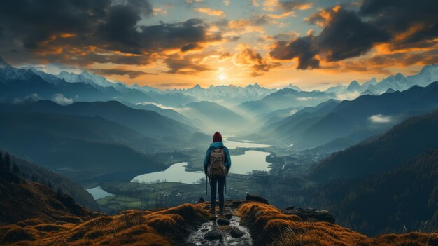 Tourist Looking at the photo angle at the top of the mountain