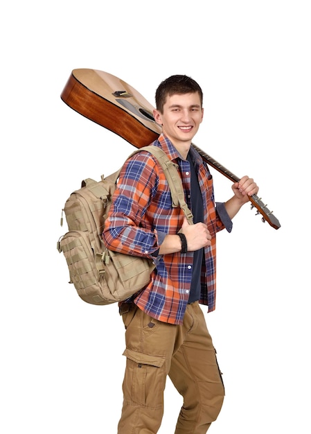 Tourist man with acoustic guitar