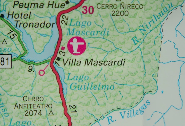 Photo tourist map of villa mascardi in argentine patagonia near bariloche