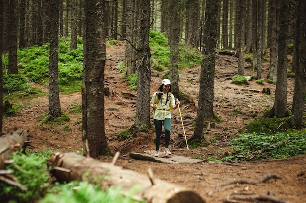 Tourist in Mountains in Forest