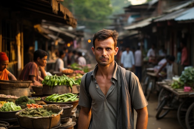 Tourist observes the impact of tourism on the local economy generative IA