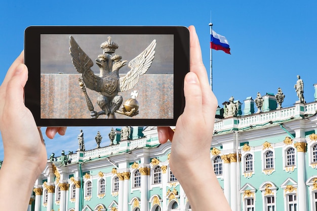 Tourist photographs Doubleheaded eagle Russia