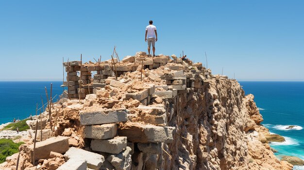 Tourist on rock photo