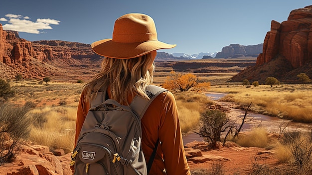 Tourist on rock photo