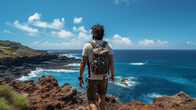 Photo tourist on rock photo