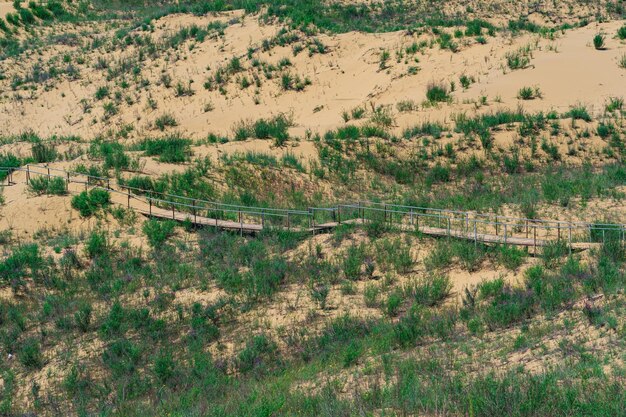 Tourist route through the protected desert landscape Sarykum Dagestan