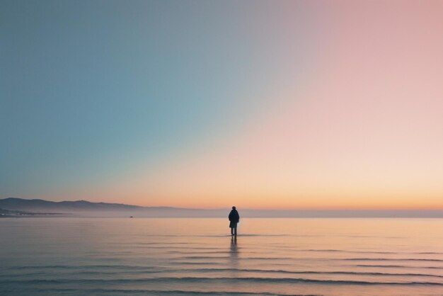 Photo a tourist stands near a beautiful shore