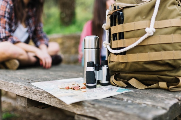 Tourist supplies on table